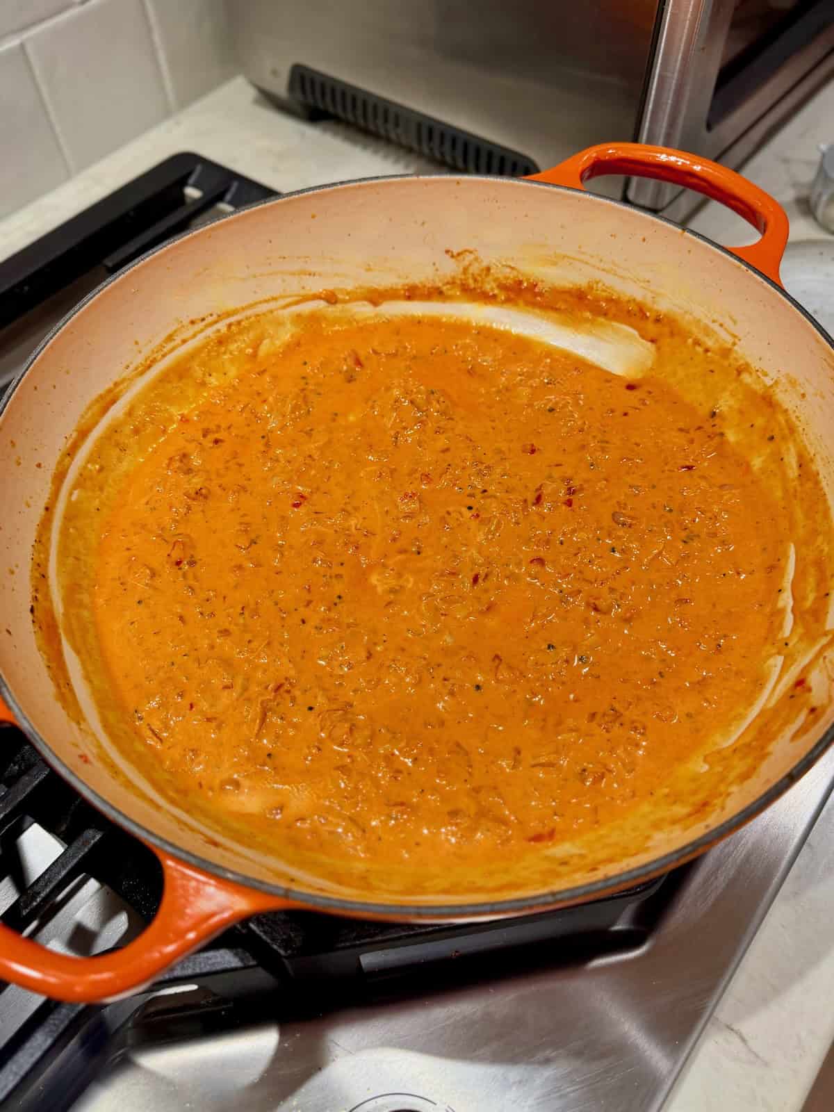 Creamy Calabrian chili sauce before adding the cooked pasta.
