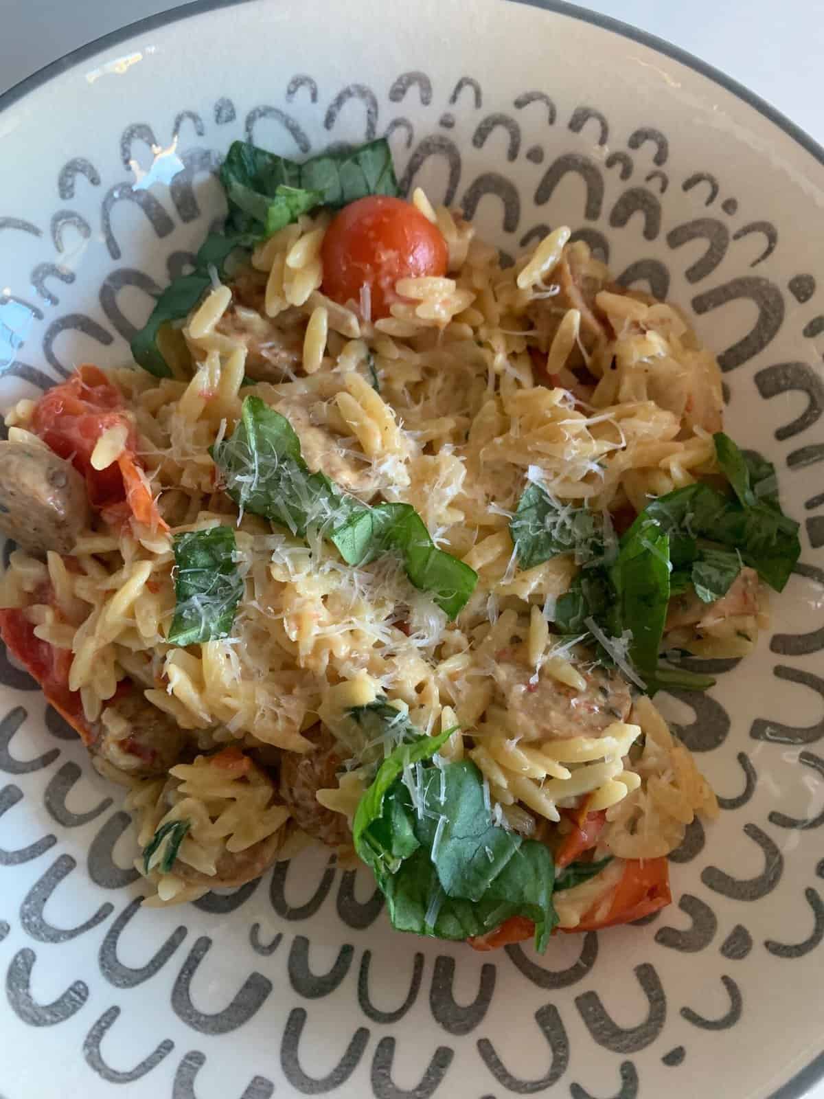 Roasted Tomato & Chicken Sausage Orzo - Carol Bee Cooks