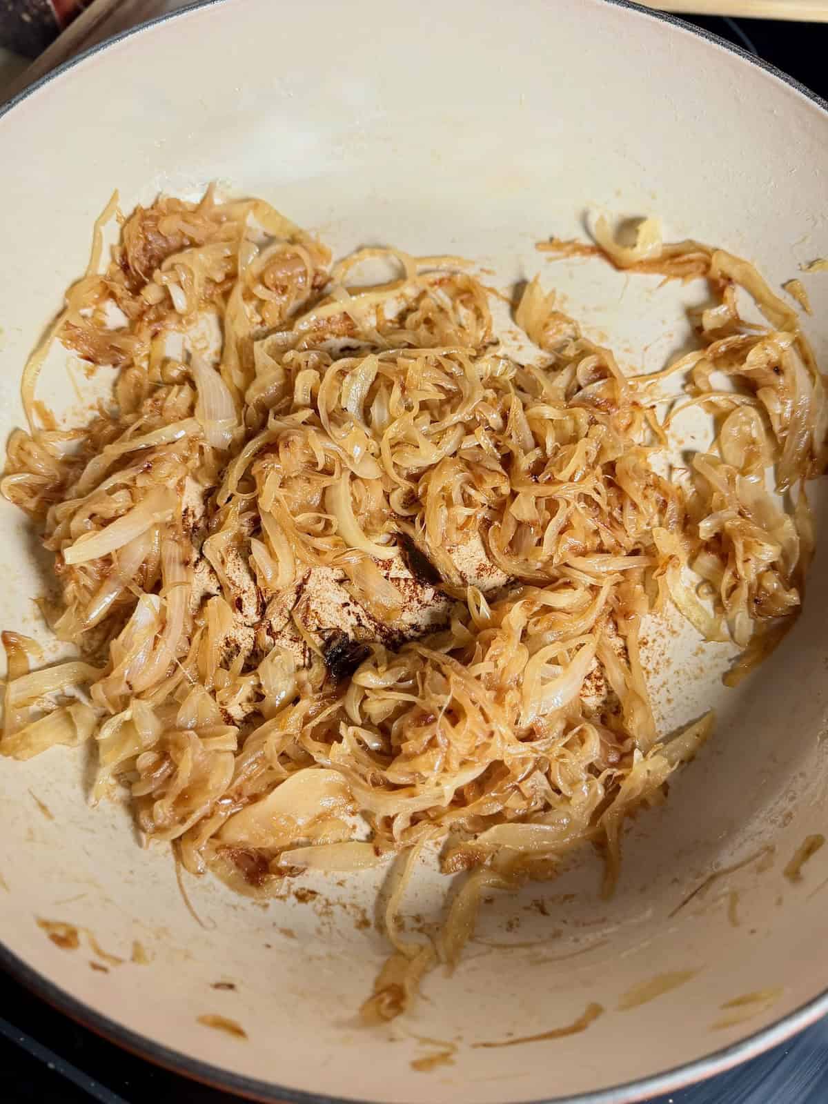 Caramelized onions cooked until golden and jammy.