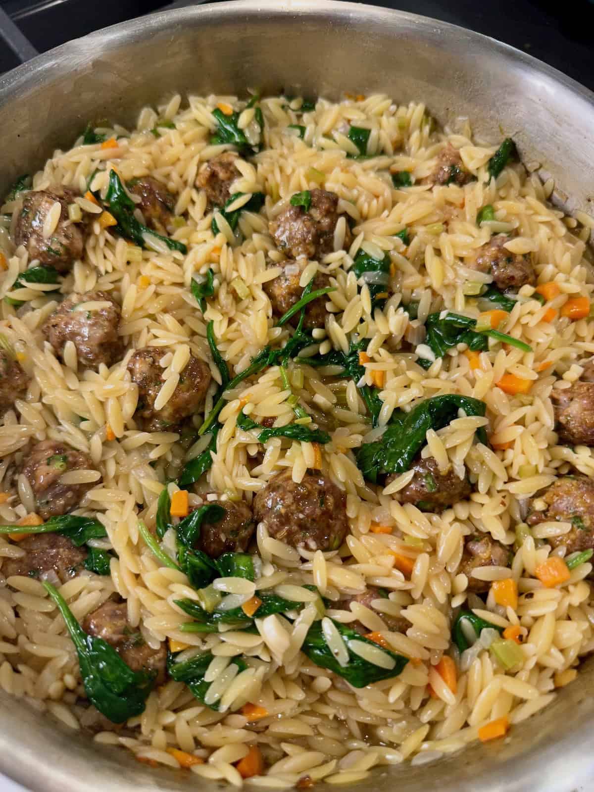 Italian Wedding Soup Orzo in Pan