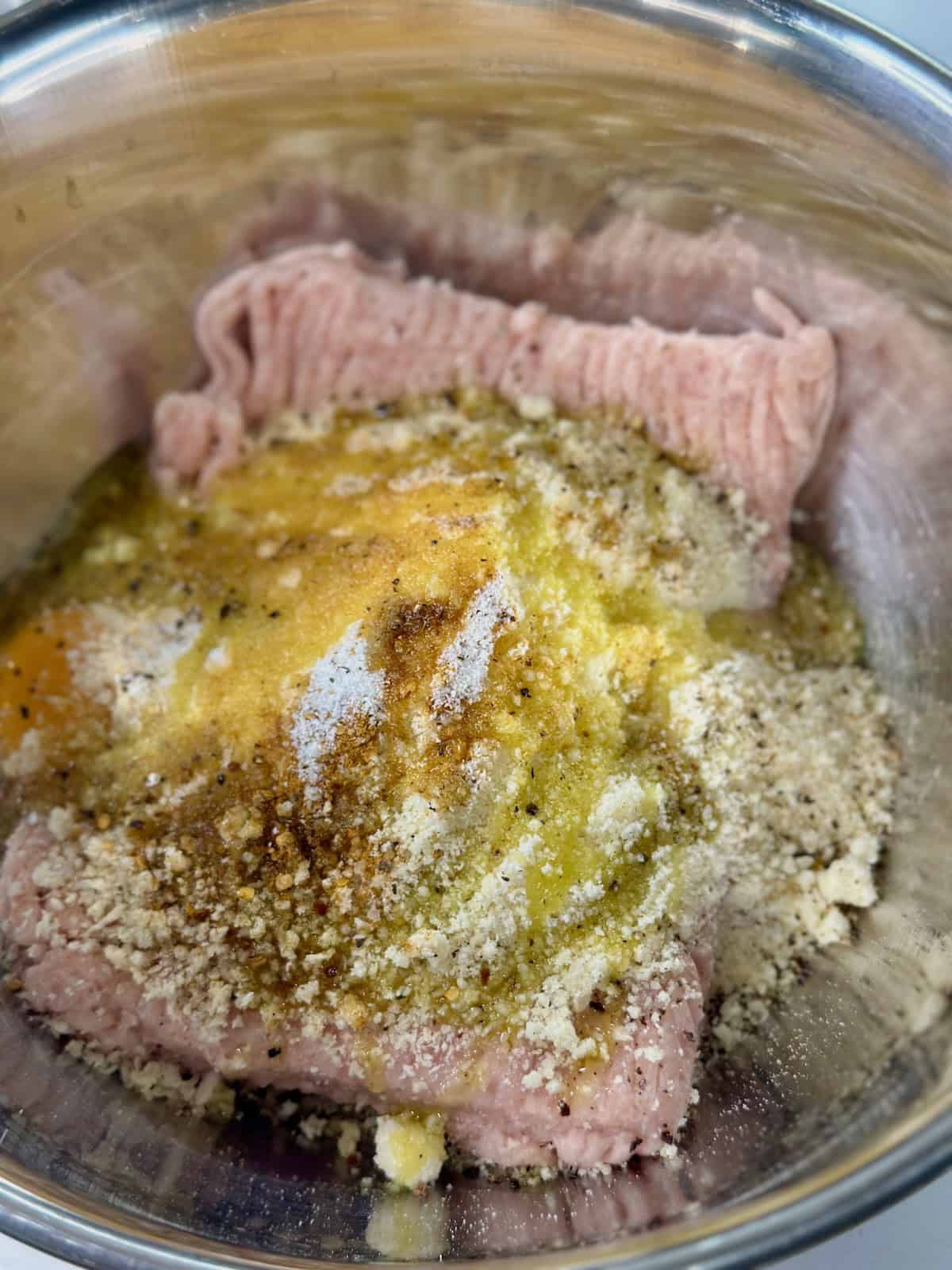 Chicken Meatball Ingredients in Bowl