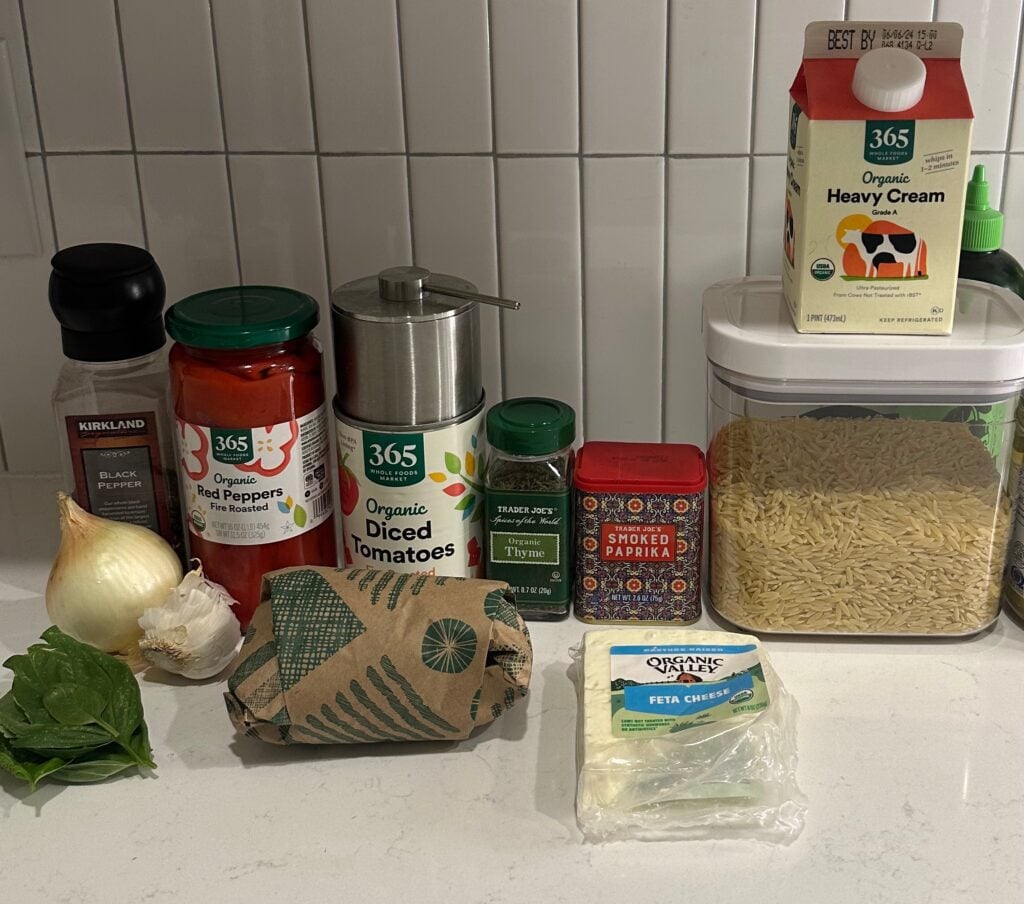 Roasted Red Pepper Sausage orzo ingredients