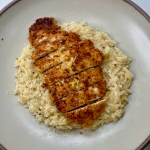 Orzo al limone with crispy parmesan chicken