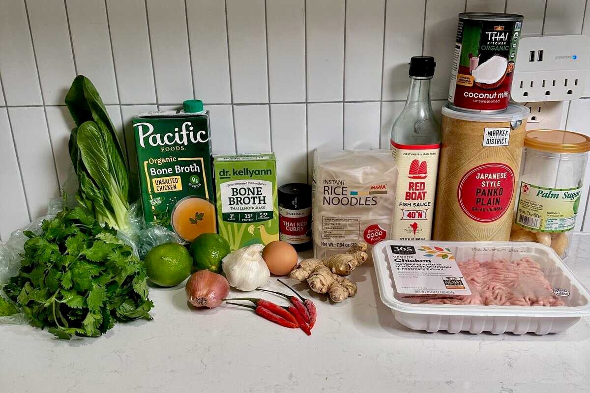 Ingredients for Thai Chicken Meatball Soup