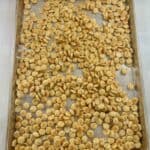 Oyster crackers coated in French onion seasoning before baking.
