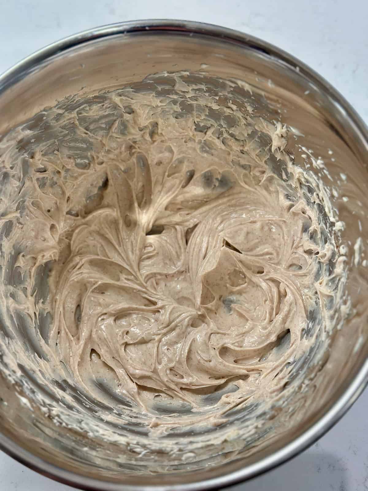Snickerdoodle cream cheese dip fully mixed until smooth and creamy.