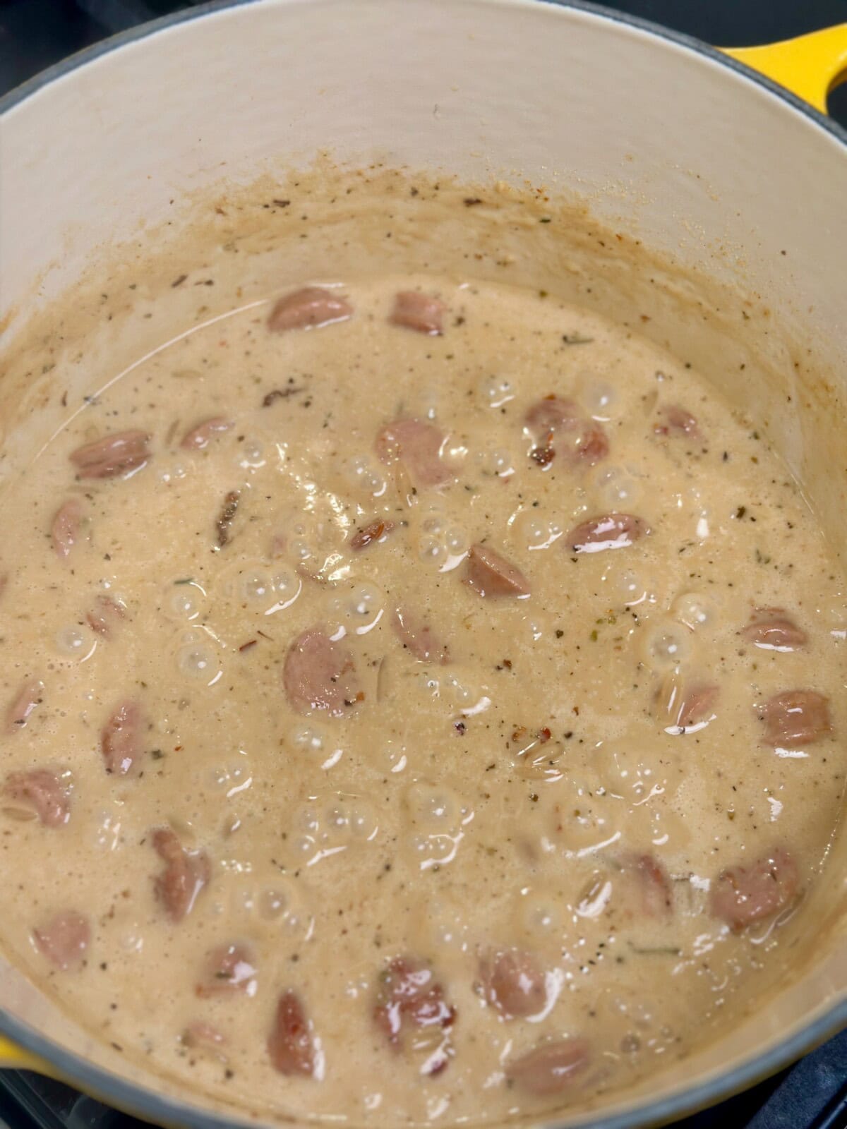 Creamy broth in a pot