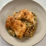 One Pot Creamy Chicken and Mushroom Rice in a serving bowl
