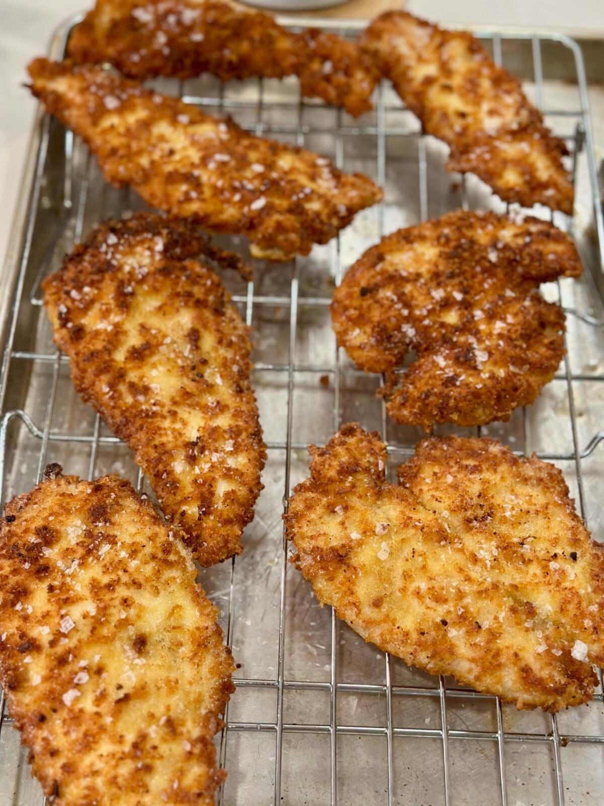 Wire rack with crispy chicken cutlets