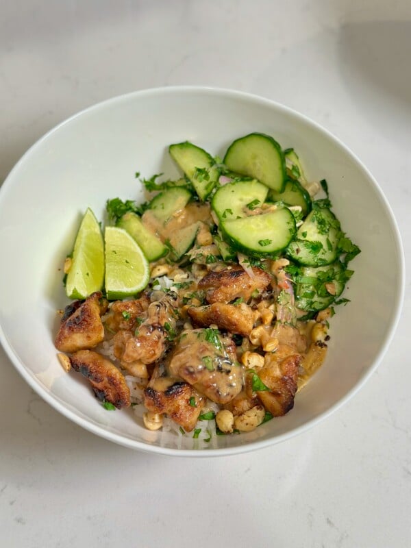 thai peanut chicken in bowl 2