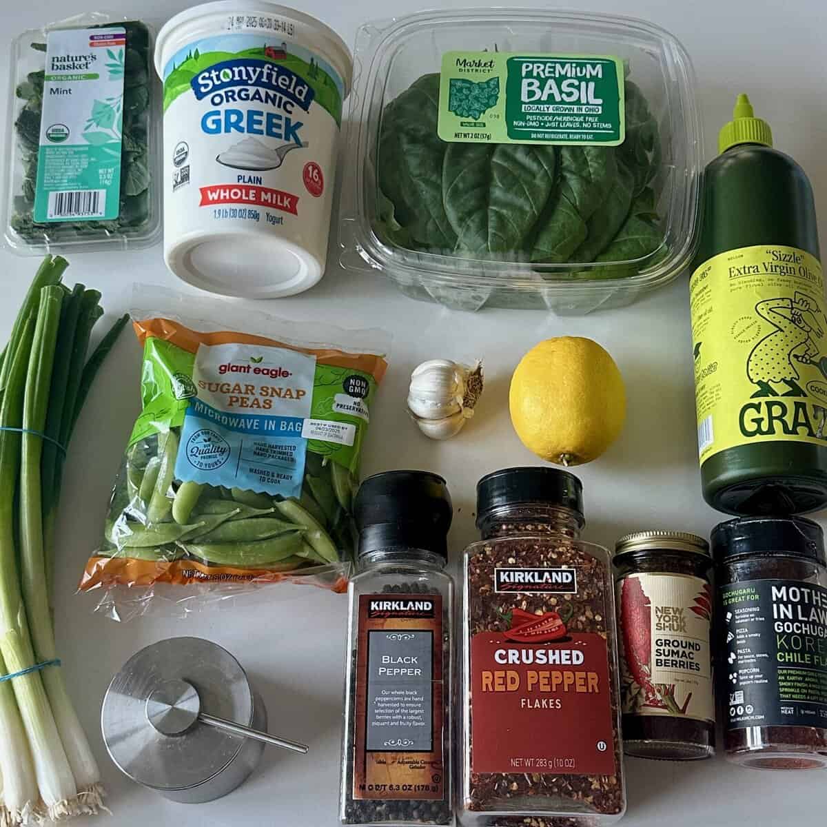 Ingredients for Scallion Yogurt Sugar Snap Peas