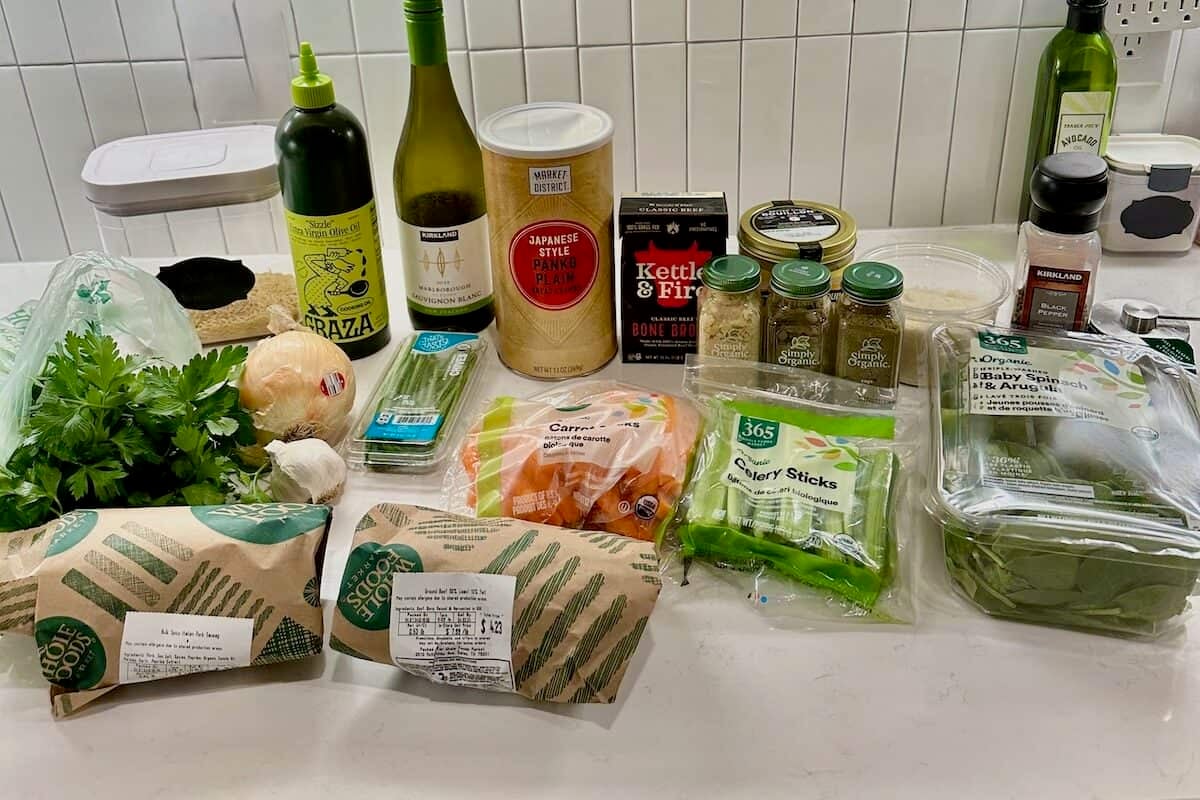 Ingredients for Italian Wedding Soup Orzo on Counter