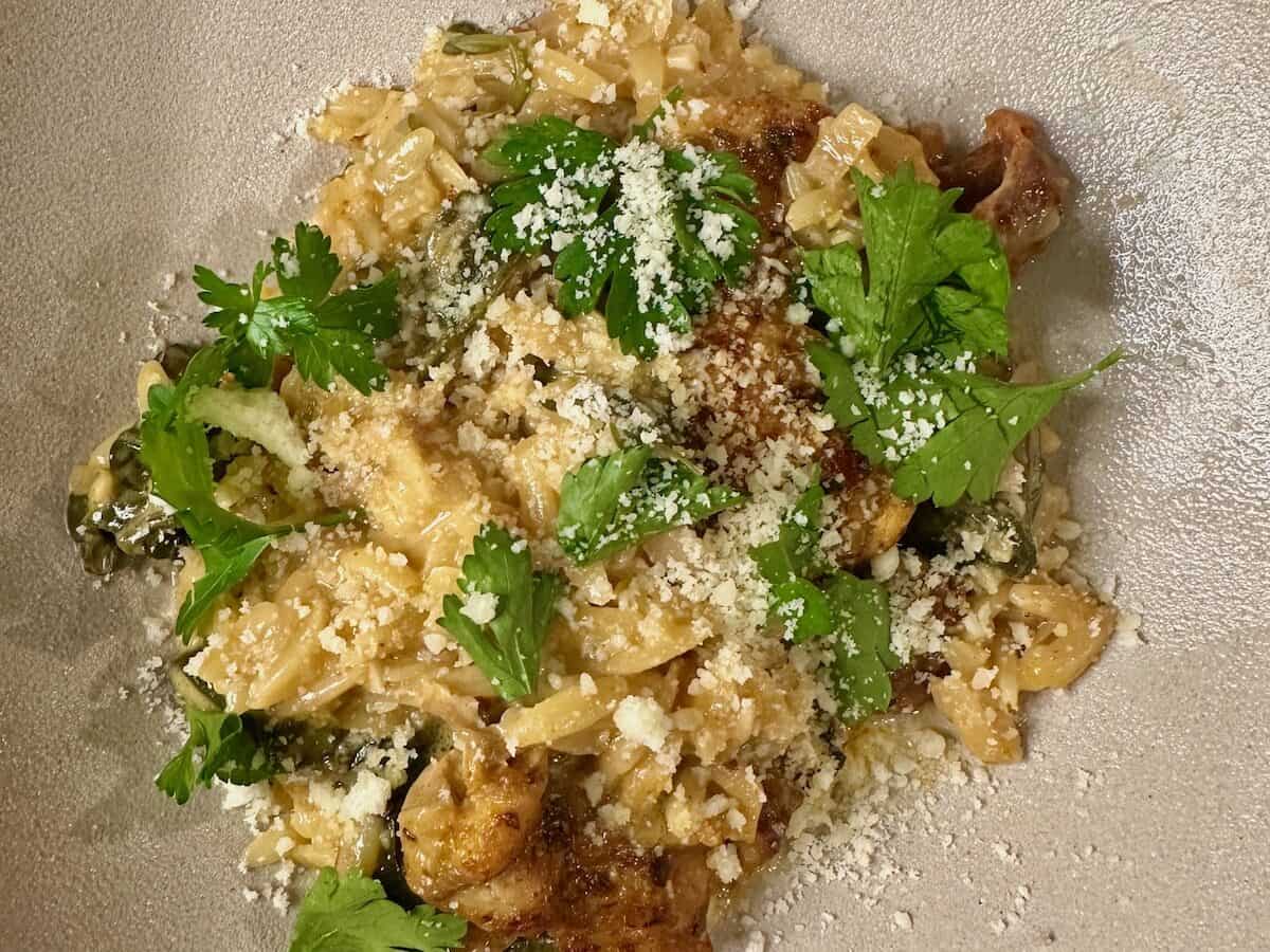 One Pan Sundried Tomato Chicken Orzo in Bowl