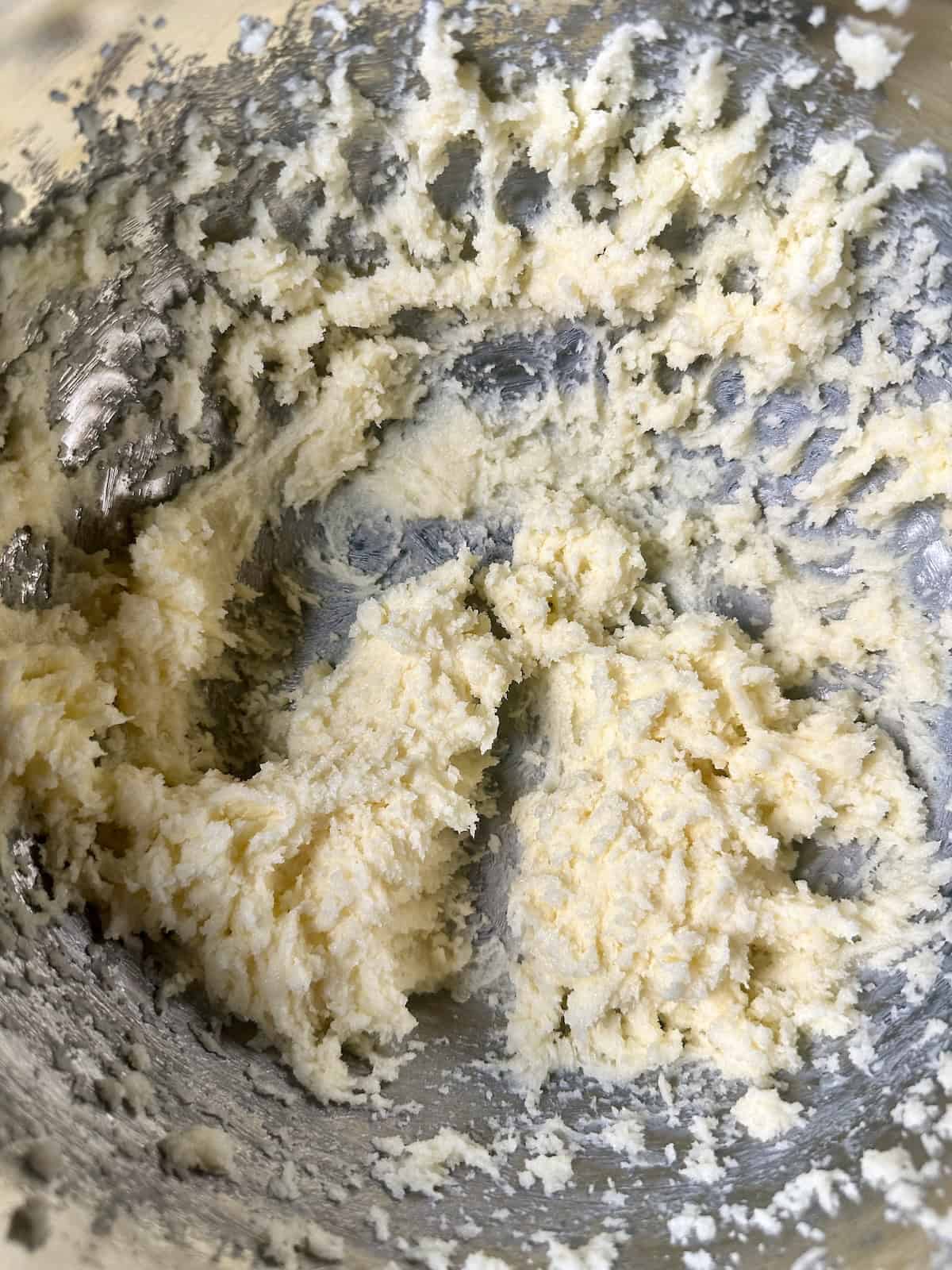 Creamed Butter and Sugar in Metal Bowl