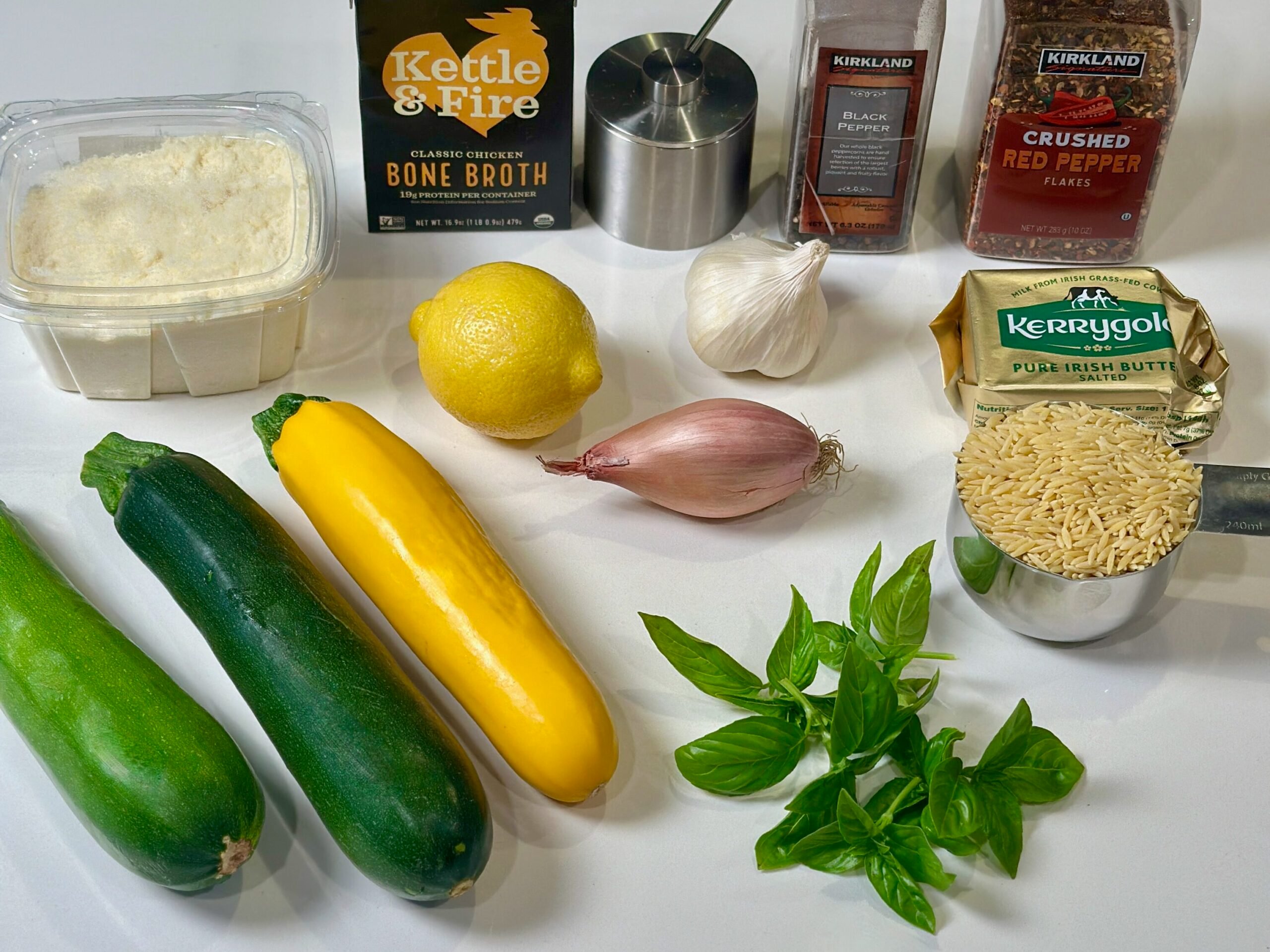 Creamy Zucchini Orzo Ingredients on Counter