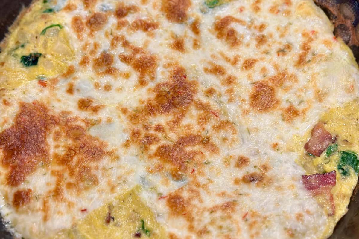 Frittata with Melted Broiled Cheese in Pan