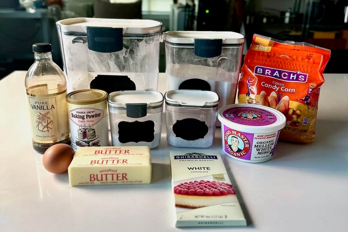 Miso White Chocolate Cookies Ingredients on Counter