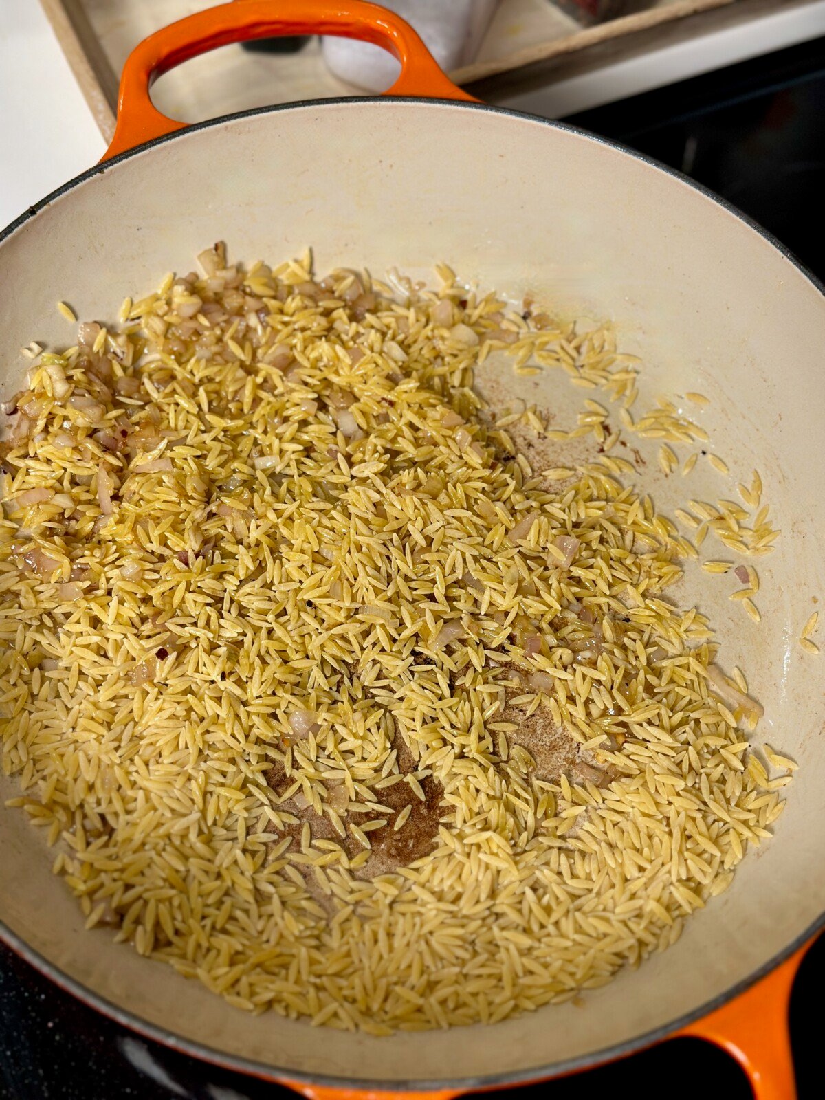 Orzo Toasting in Pan
