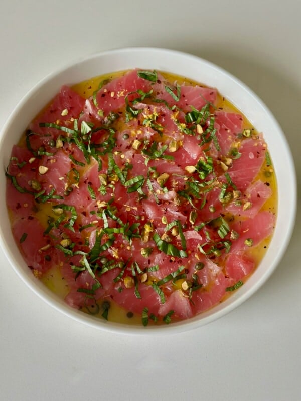 Tuna Crudo with Citrus Vinaigrette in Serving Dish