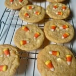 White Chocolate Miso Cookies with Candy Corn on Cooling Rack