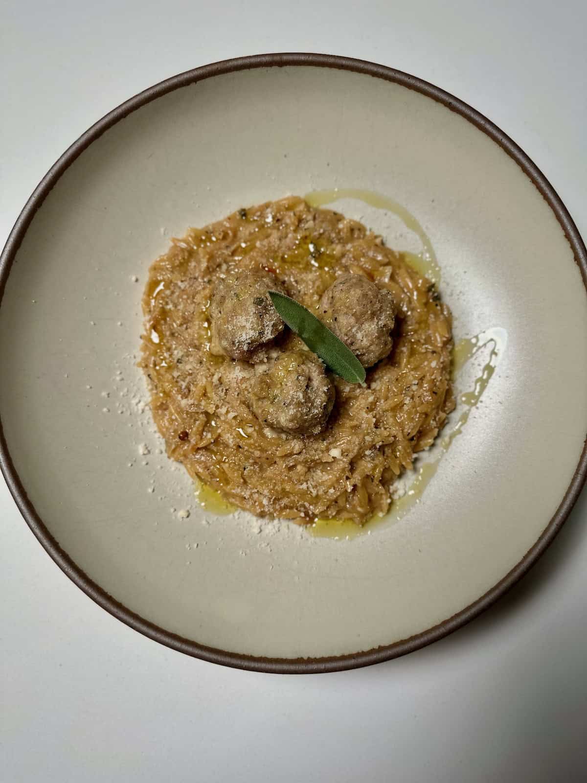 Baked Pork Sage Meatballs with Apple Cider Orzo Plated