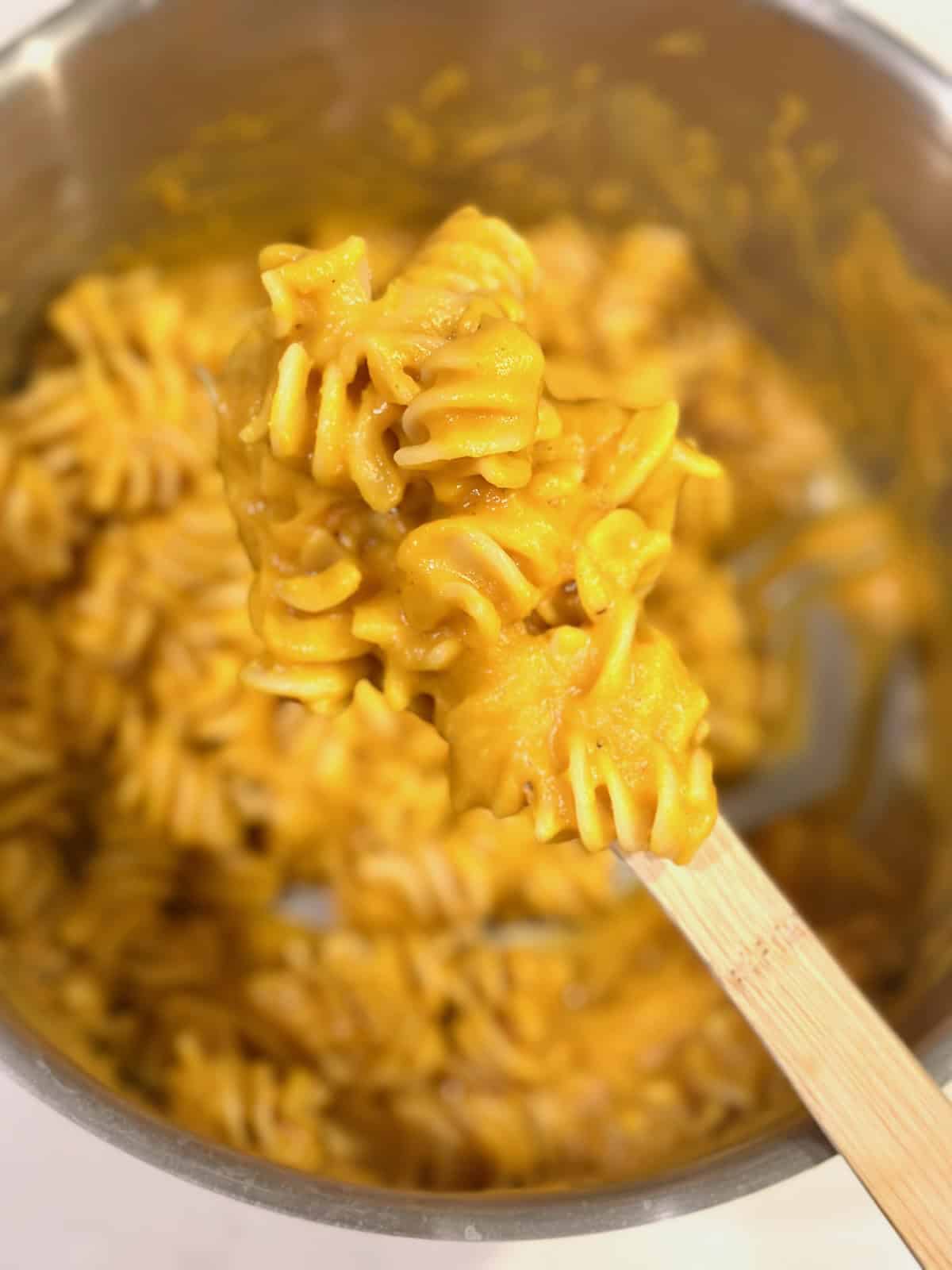 Butternut Squash Brown Butter Miso Pasta on Wooden Spoon