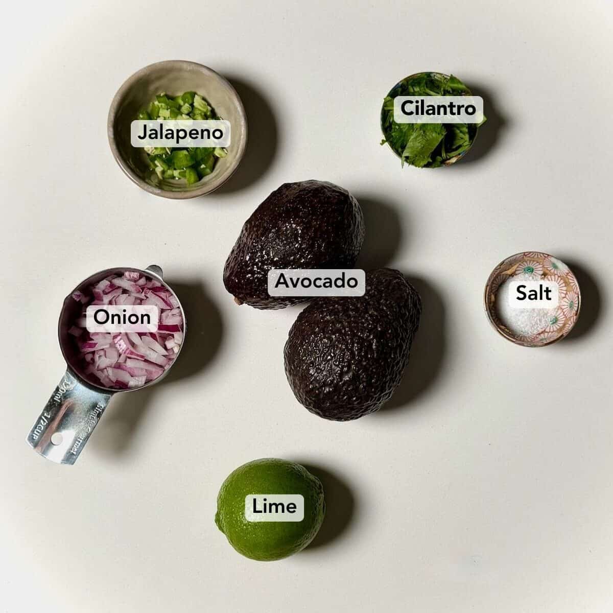 Ingredients for Chipotle copycat guacamole.