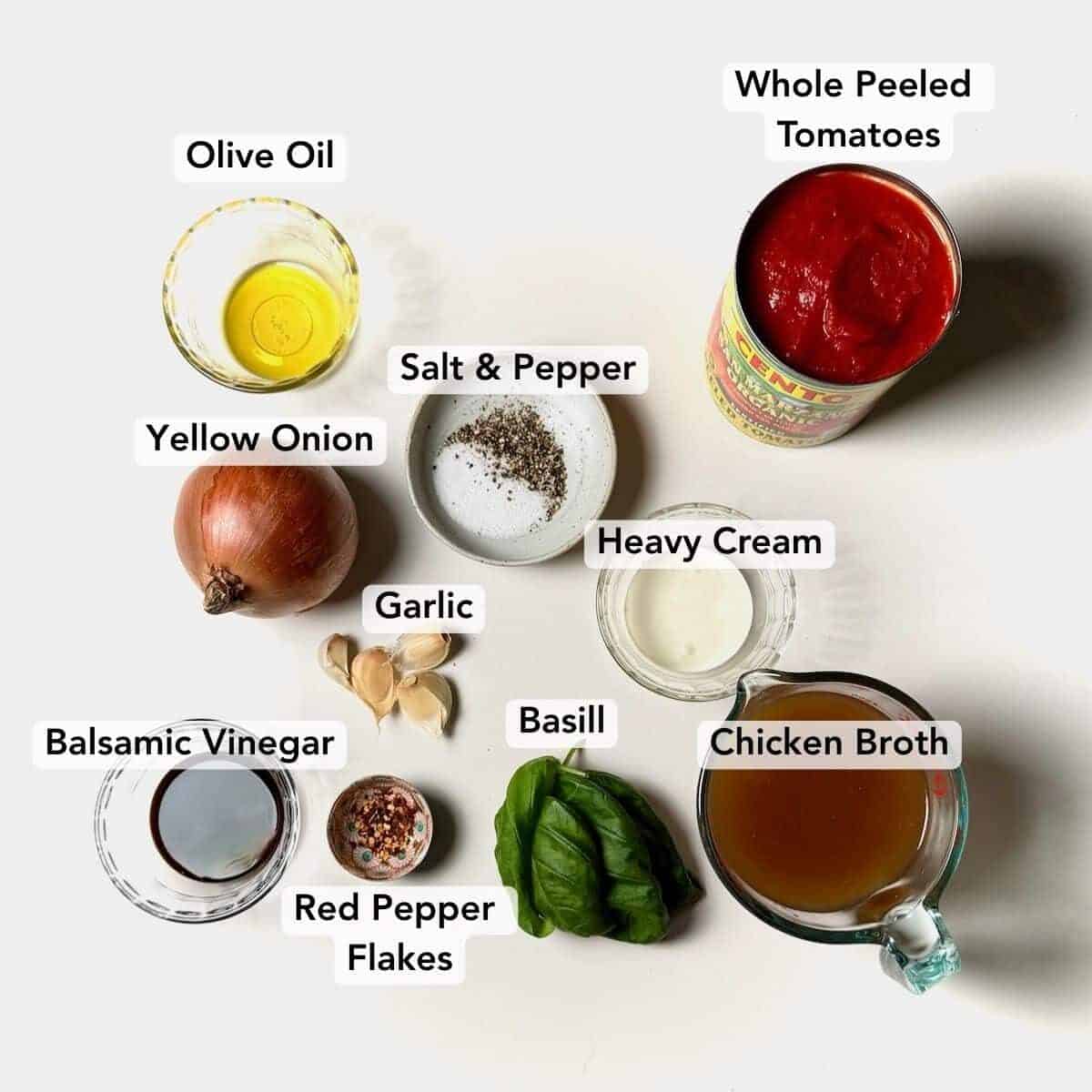 Ingredients for easy tomato soup.